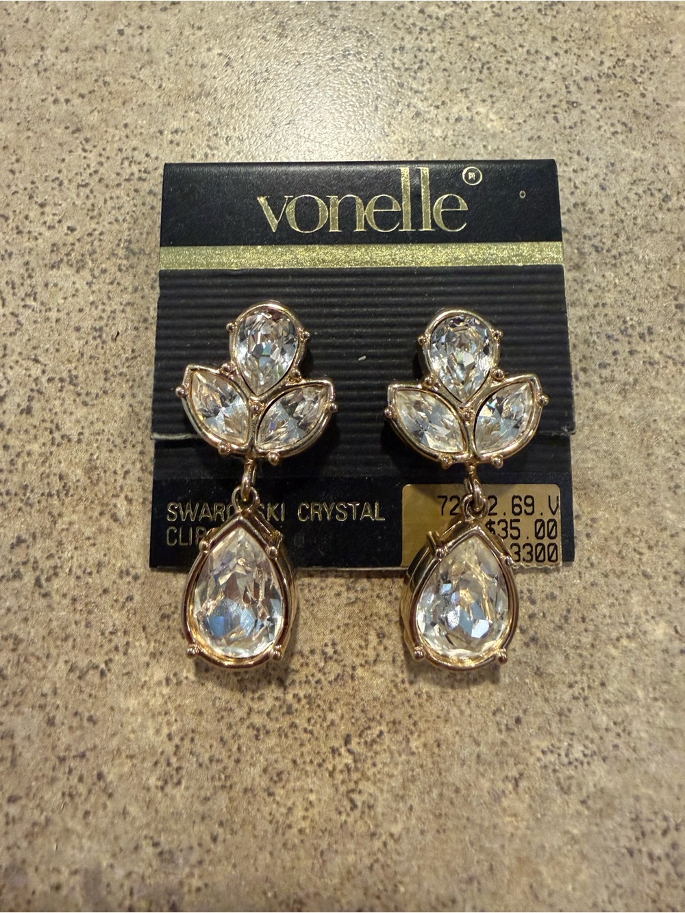 New Vintage VONELLE Swarovski Crystal Clip On Dangling Earrings 72942.69